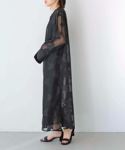 Lant Kalte（ラントカルテ）の「【Lant Kalte】ジャガードシアーリーフアンサンブルワンピース（ワンピース・レディース・ブラック/グリーン/ライトブラウン・M）」の20枚目の写真