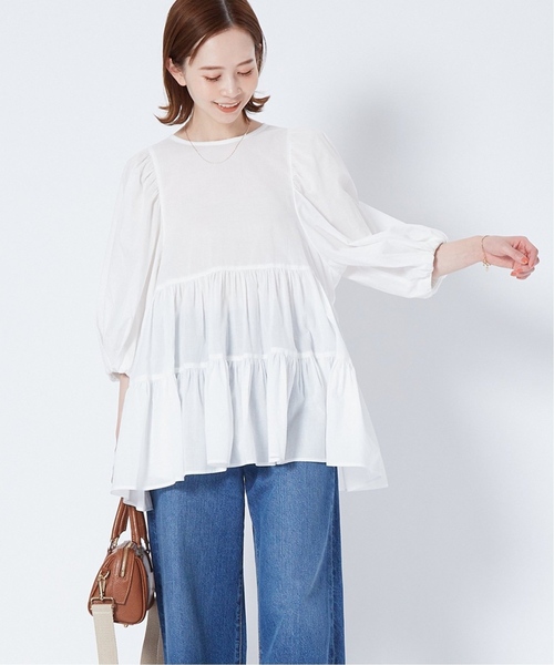 JOURNAL STANDARD（ジャーナルスタンダード）の「《追加》コットンティアードハーフスリーブブラウス（シャツ/ブラウス・レディース・ホワイト/ブラック/ブルー・FREE）」の15枚目の写真