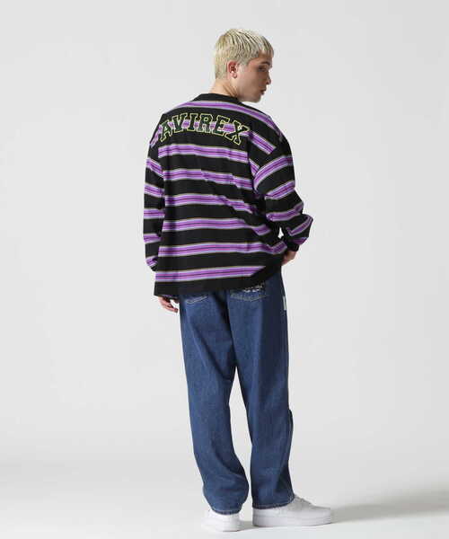 AVIREX(アヴィレックス)の「【直営店限定】BORDER LOGO LONG SLEEVE T-SHIRT / ボーダー ロゴ 長袖 Tシャツ / AVIREX / アヴィレックス(Tシャツ/カットソー・メンズ・パープル/グリーン・L/M)」の4枚目の写真