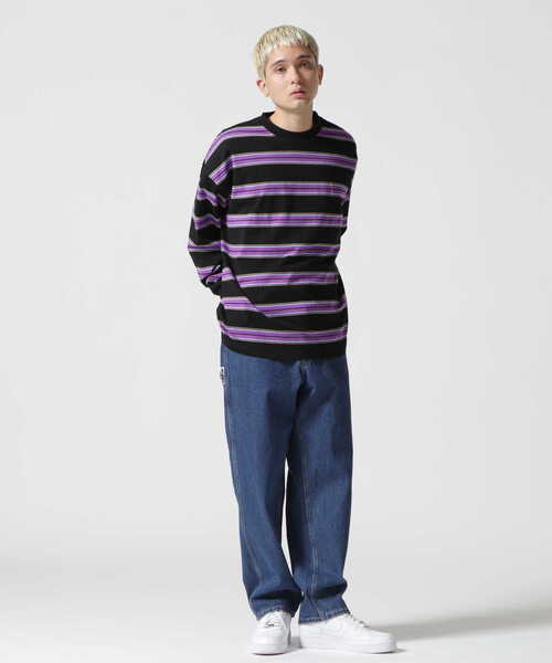 AVIREX(アヴィレックス)の「【直営店限定】BORDER LOGO LONG SLEEVE T-SHIRT / ボーダー ロゴ 長袖 Tシャツ / AVIREX / アヴィレックス(Tシャツ/カットソー・メンズ・パープル/グリーン・L/M)」の5枚目の写真