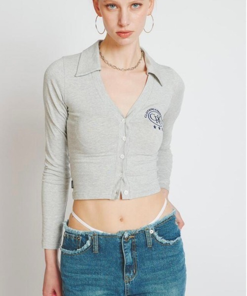 CRANK(クランク)の「【CRANK/クランク】LOGO PK CROP CARDIGAN/ クロップ カーディガン(カーディガン/ボレロ・レディース・ホワイト/杢グレー/ブラック・ONE SIZE)」の3枚目の写真