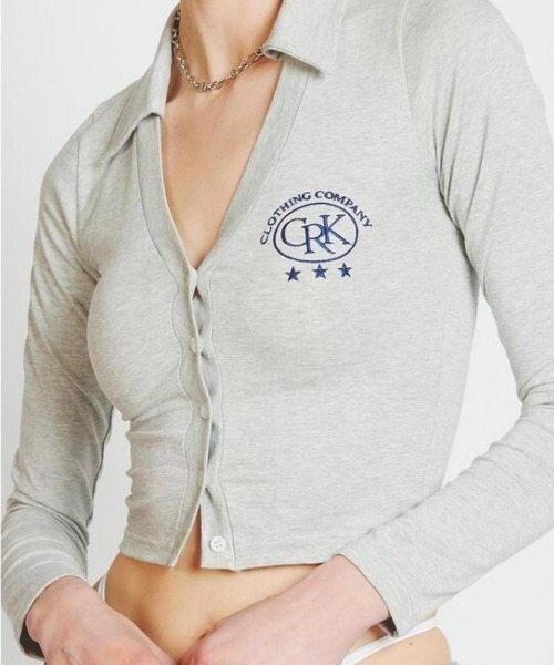 CRANK(クランク)の「【CRANK/クランク】LOGO PK CROP CARDIGAN/ クロップ カーディガン(カーディガン/ボレロ・レディース・ホワイト/杢グレー/ブラック・ONE SIZE)」の9枚目の写真