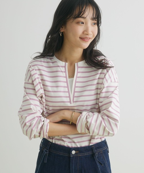 CRAFT STANDARD BOUTIQUE（クラフトスタンダードブティック）の「キーネックレイヤードプルオーバー（Tシャツ/カットソー・レディース・ピンク/グリーン/ブルー/ネイビー・FREE）」の4枚目の写真