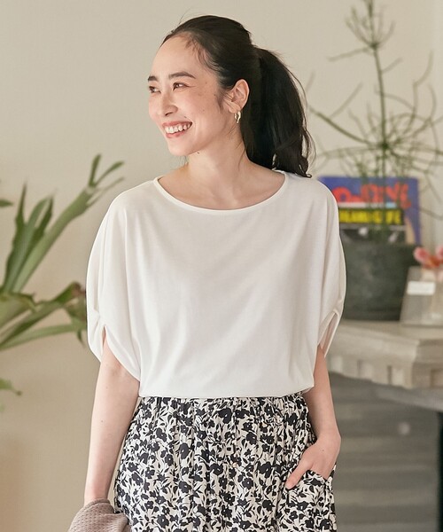 【接触冷感/UVケア/シワになりにくい】ドルマンスリーブTブラウス