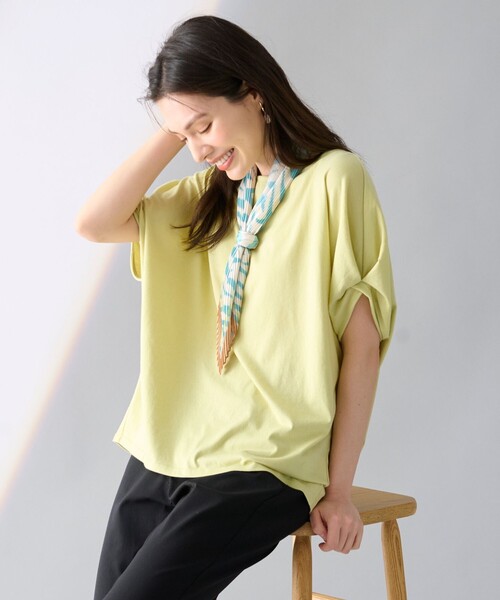 【接触冷感/UVケア/シワになりにくい】ドルマンスリーブTブラウス