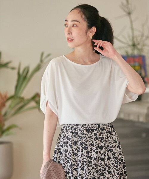 【接触冷感/UVケア/シワになりにくい】ドルマンスリーブTブラウス