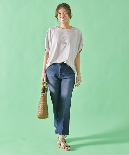 【接触冷感/UVケア/シワになりにくい】ドルマンスリーブTブラウス