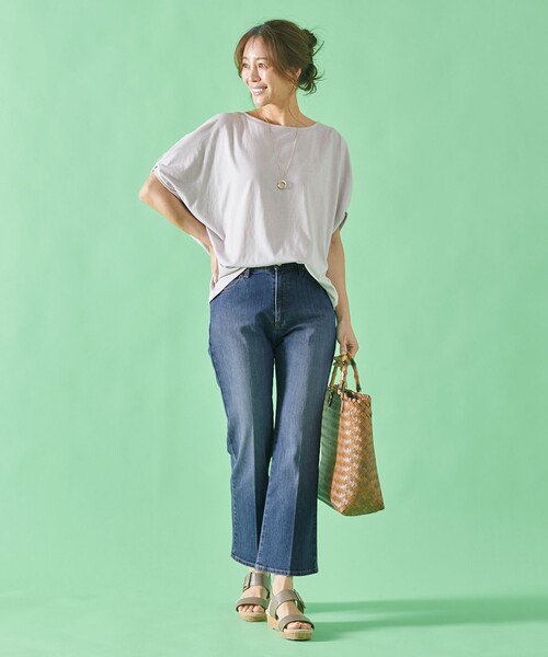 【接触冷感/UVケア/シワになりにくい】ドルマンスリーブTブラウス