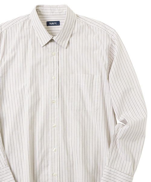 NAVY(ネイビー)の「ブロードストライプレギュラーカラーシャツ(シャツ/ブラウス・メンズ・ブルー/ベージュ・M/L/XL/S)」の1枚目の写真