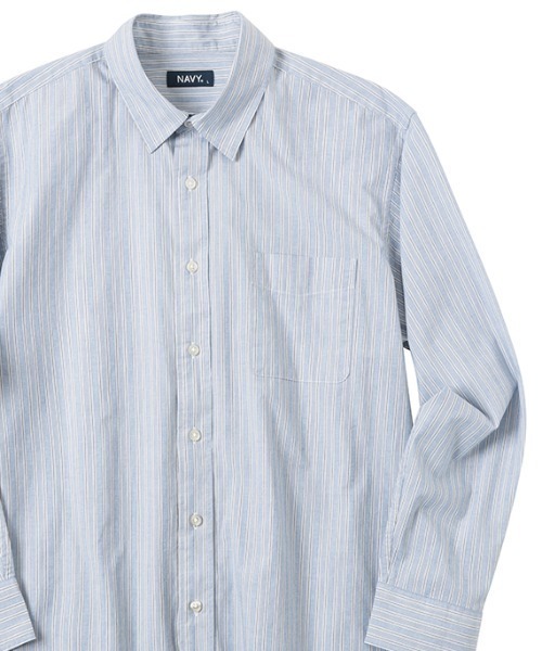 NAVY(ネイビー)の「ブロードストライプレギュラーカラーシャツ(シャツ/ブラウス・メンズ・ブルー/ベージュ・M/L/XL/S)」の2枚目の写真