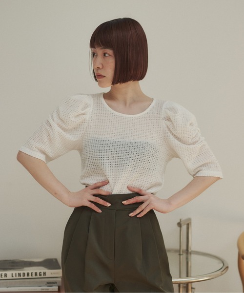 INSIIS（インシス）の「シアーパフスリーブカットソー（Tシャツ/カットソー・レディース・ライトブルー/ブラック/オフホワイト・フリー）」の16枚目の写真