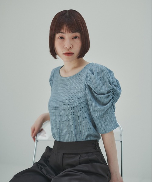 INSIIS（インシス）の「シアーパフスリーブカットソー（Tシャツ/カットソー・レディース・ライトブルー/ブラック/オフホワイト・フリー）」の11枚目の写真