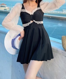 Dalfwin（ダールフィン）の「袖シアー切替体型カバーワンピース水着（水着・レディース）」