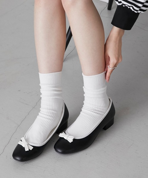 BONLECILL（ボンルシール）の「チャンキーヒールバレエシューズ（バレエシューズ・レディース・レッド/ホワイト系その他/ブラック/ブラック系その他/シルバー/ゴールド・L/S/M/XL）」の3枚目の写真