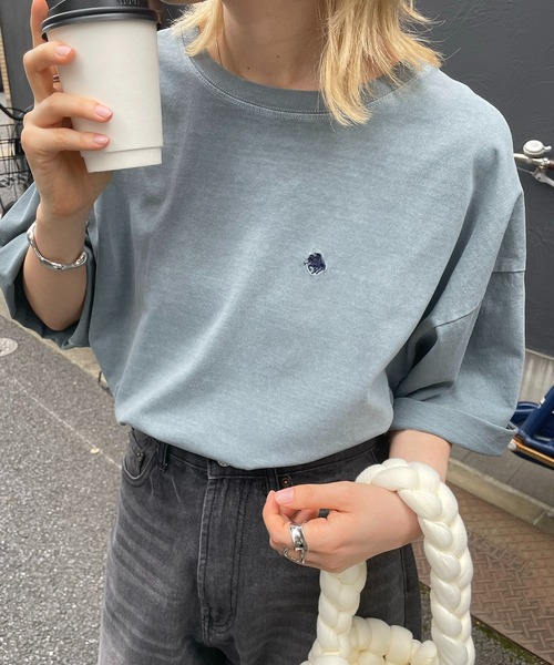 POLO BCS(ポロ ビーシーエス)の「【POLO BCS】別注 ワンポイント刺繍 ベーシック / ピグメント加工 / リンガー ビッグシルエット半袖Tシャツ カットソー ユニセックス(Tシャツ/カットソー・メンズ・ブラック系その他/ホワイト系その他4/ブラック/ホワイト/アイボリー/ワイン/ホワイト系その他/ブルー系その他/ホワイト系その他2/グリーン系その他/ホワイト系その他6/ホワイト系その他5/グリーン/ホワイト系その他3・L/M)」の12枚目の写真