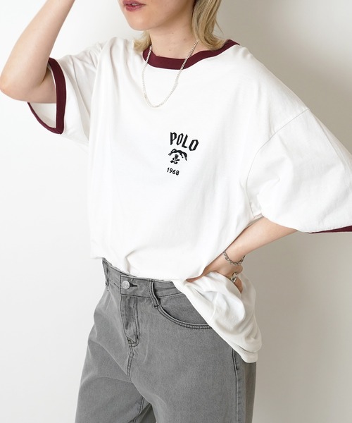 POLO BCS(ポロ ビーシーエス)の「【POLO BCS】別注 ワンポイント刺繍 ベーシック / ピグメント加工 / リンガー ビッグシルエット半袖Tシャツ カットソー ユニセックス(Tシャツ/カットソー・メンズ・ブラック系その他/ホワイト系その他4/ブラック/ホワイト/アイボリー/ワイン/ホワイト系その他/ブルー系その他/ホワイト系その他2/グリーン系その他/ホワイト系その他6/ホワイト系その他5/グリーン/ホワイト系その他3・L/M)」の6枚目の写真