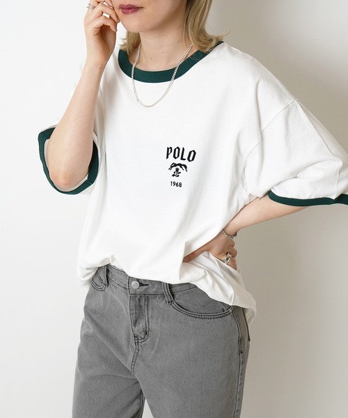 POLO BCS(ポロ ビーシーエス)の「【POLO BCS】別注 ワンポイント刺繍 ベーシック / ピグメント加工 / リンガー ビッグシルエット半袖Tシャツ カットソー ユニセックス(Tシャツ/カットソー・メンズ・ブラック系その他/ホワイト系その他4/ブラック/ホワイト/アイボリー/ワイン/ホワイト系その他/ブルー系その他/ホワイト系その他2/グリーン系その他/ホワイト系その他6/ホワイト系その他5/グリーン/ホワイト系その他3・L/M)」の7枚目の写真