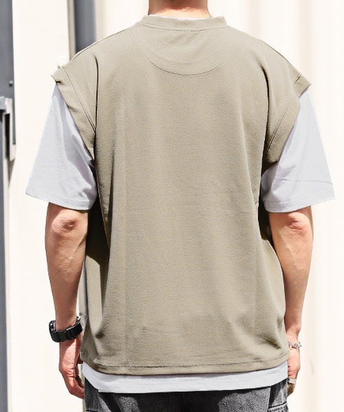 LUXSTYLE(ラグスタイル)の「フェイクレイヤージョーゼットBIGTシャツ(Tシャツ/カットソー・メンズ・ブラック/グレイッシュベージュ/ブルーグレー/ライトグレー・M/L)」の13枚目の写真