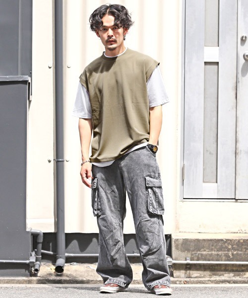 LUXSTYLE(ラグスタイル)の「フェイクレイヤージョーゼットBIGTシャツ(Tシャツ/カットソー・メンズ・ブラック/グレイッシュベージュ/ブルーグレー/ライトグレー・M/L)」の11枚目の写真