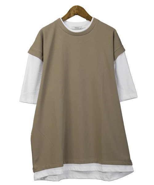 LUXSTYLE(ラグスタイル)の「フェイクレイヤージョーゼットBIGTシャツ(Tシャツ/カットソー・メンズ・ブラック/グレイッシュベージュ/ブルーグレー/ライトグレー・M/L)」の16枚目の写真