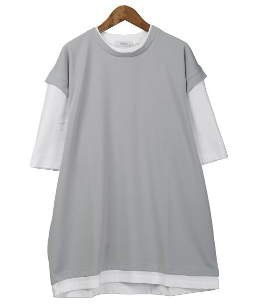 LUXSTYLE(ラグスタイル)の「フェイクレイヤージョーゼットBIGTシャツ(Tシャツ/カットソー・メンズ・ブラック/グレイッシュベージュ/ブルーグレー/ライトグレー・M/L)」の14枚目の写真