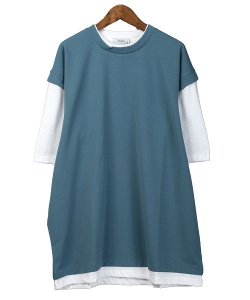 LUXSTYLE(ラグスタイル)の「フェイクレイヤージョーゼットBIGTシャツ(Tシャツ/カットソー・メンズ・ブラック/グレイッシュベージュ/ブルーグレー/ライトグレー・M/L)」の19枚目の写真