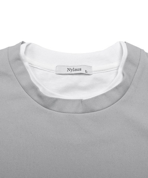 LUXSTYLE(ラグスタイル)の「フェイクレイヤージョーゼットBIGTシャツ(Tシャツ/カットソー・メンズ・ブラック/グレイッシュベージュ/ブルーグレー/ライトグレー・M/L)」の8枚目の写真