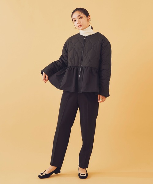 Shelly island（シェリーアイランド）の「キルトペプラムコート（ノーカラーコート・レディース・ブラック・M）」の8枚目の写真