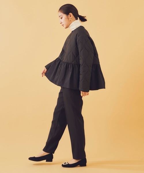 Shelly island（シェリーアイランド）の「キルトペプラムコート（ノーカラーコート・レディース・ブラック・M）」の9枚目の写真