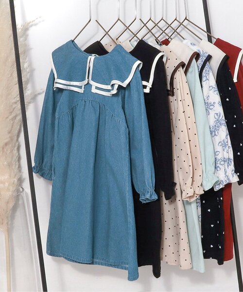 apres les cours（アプレレクール）の「【新色追加・WEB限定】 ラッフルベルスリーブワンピース（ワンピース・キッズ・ブラック/ドット/レッド/インディゴブルー/ネイビー/ミント/チャコール・140/100/110/90/120/130/80）」の5枚目の写真