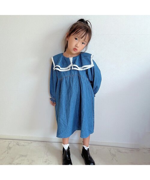 apres les cours（アプレレクール）の「【新色追加・WEB限定】 ラッフルベルスリーブワンピース（ワンピース・キッズ・ブラック/ドット/レッド/インディゴブルー/ネイビー/ミント/チャコール・140/100/110/90/120/130/80）」の8枚目の写真