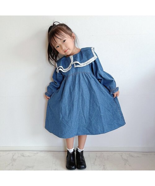 apres les cours（アプレレクール）の「【新色追加・WEB限定】 ラッフルベルスリーブワンピース（ワンピース・キッズ・ブラック/ドット/レッド/インディゴブルー/ネイビー/ミント/チャコール・140/100/110/90/120/130/80）」の9枚目の写真