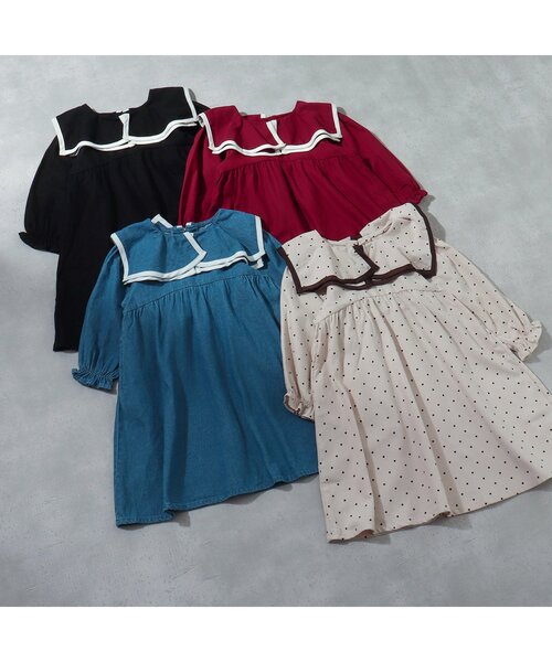 apres les cours（アプレレクール）の「【新色追加・WEB限定】 ラッフルベルスリーブワンピース（ワンピース・キッズ・ブラック/ドット/レッド/インディゴブルー/ネイビー/ミント/チャコール・140/100/110/90/120/130/80）」の17枚目の写真