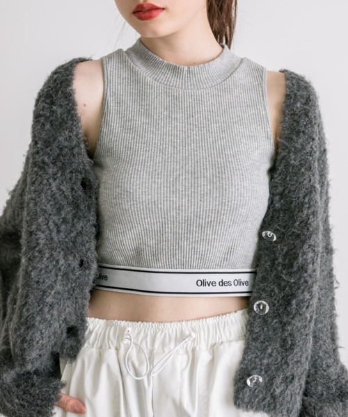 OLIVE des OLIVE（オリーブデオリーブ）の「裾ロゴプチハイインナー　1032060080（タンクトップ・レディース・オフホワイト/ブラック/トップグレー・FREE）」の3枚目の写真