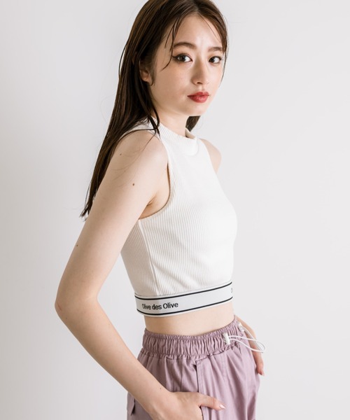 OLIVE des OLIVE（オリーブデオリーブ）の「裾ロゴプチハイインナー　1032060080（タンクトップ・レディース・オフホワイト/ブラック/トップグレー・FREE）」の7枚目の写真