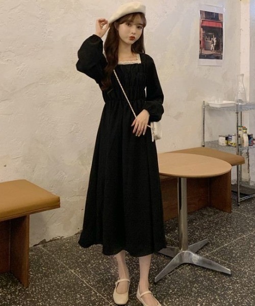 セール】レース襟スクエアネックワンピース（ワンピース