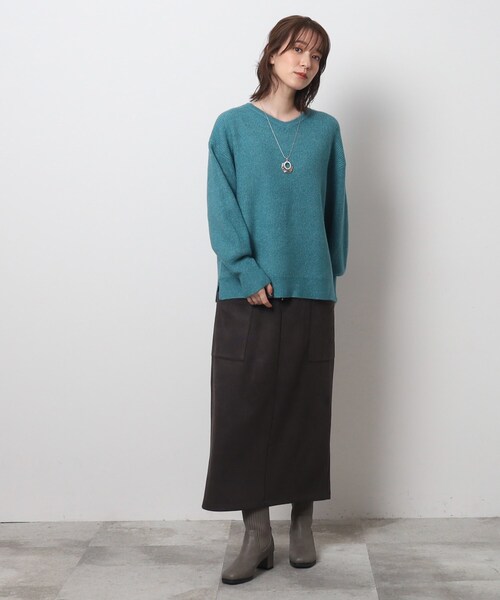 DRESKIP（ドレスキップ）の「◆【体型カバー】ふわふわ素材が女性らしいVネックニット（ニット/セーター・レディース・ダークグレー/イエロー系その他/ピンク系/グリーン/ブルー系その他/ライトベージュ・02/03/04）」の10枚目の写真