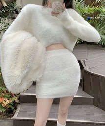 2点セットシャギーニットトップス +ミニスカート