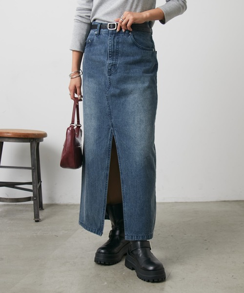 COLONY 2139（コロニートゥーワンスリーナイン）の「フロントスリットデニムロングスカート（デニムスカート・レディース・ブラック/サックスブルー/ブルー/ダークブルー/ネイビー・SMALL/MEDIUM）」の5枚目の写真