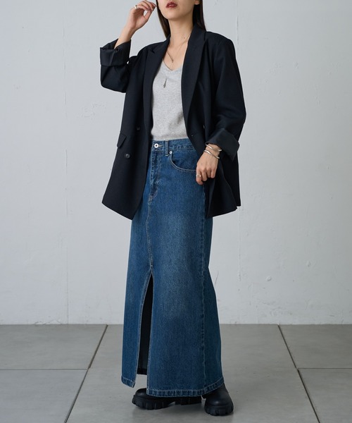 COLONY 2139（コロニートゥーワンスリーナイン）の「フロントスリットデニムロングスカート（デニムスカート・レディース・ブラック/サックスブルー/ブルー/ダークブルー/ネイビー・SMALL/MEDIUM）」の18枚目の写真