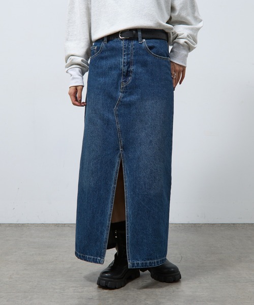 フロントスリットデニムロングスカート（デニムスカート）｜COLONY