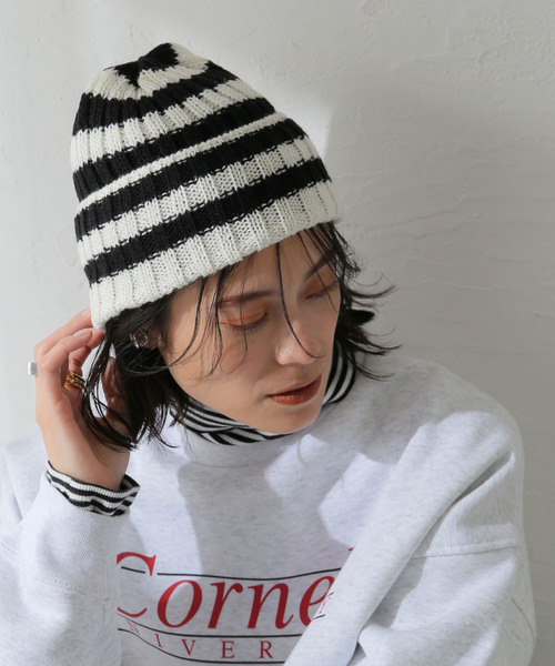 Santelli Francesca(サンテッリフランチェスカ)の「【Santelli Francesca/サンテッリフランチェスカ】 horizontal stripes kn:キャップ(ハット・レディース・エメラルドブルー/ホワイト系その他・FREE)」の3枚目の写真