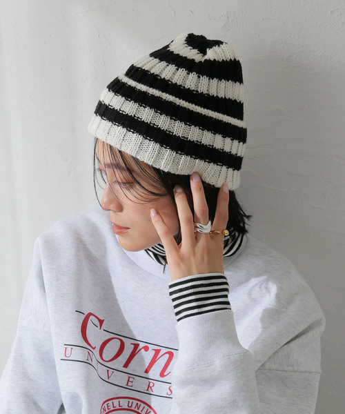 Santelli Francesca(サンテッリフランチェスカ)の「【Santelli Francesca/サンテッリフランチェスカ】 horizontal stripes kn:キャップ(ハット・レディース・エメラルドブルー/ホワイト系その他・FREE)」の9枚目の写真