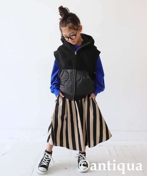antiqua(アンティカ)の「ストライプ柄フレアスカート(スカート・キッズ・ブラック・140/130/160/150/120)」の12枚目の写真