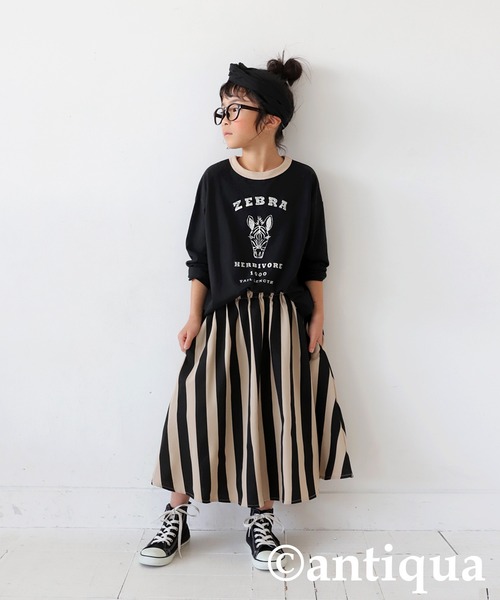 antiqua(アンティカ)の「ストライプ柄フレアスカート(スカート・キッズ・ブラック・140/130/160/150/120)」の14枚目の写真