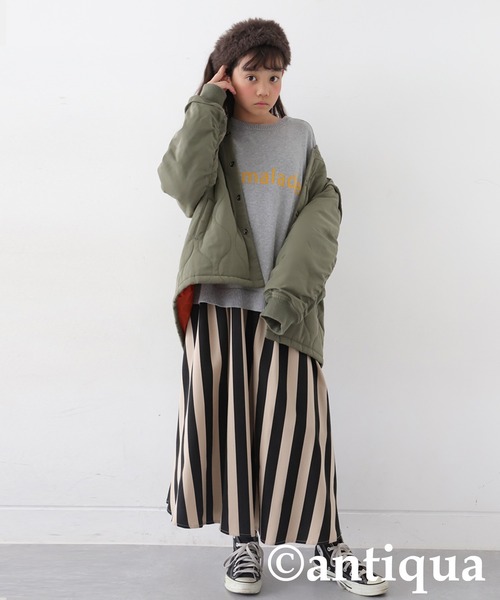 antiqua(アンティカ)の「ストライプ柄フレアスカート(スカート・キッズ・ブラック・140/130/160/150/120)」の15枚目の写真