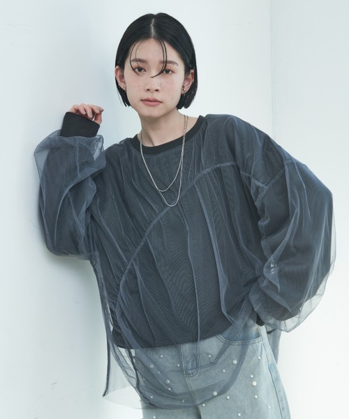 Shelly island(シェリーアイランド)の「シアーレイヤードスウェット(スウェット・レディース・ホワイト/チャコールグレー/ホワイト系その他/グレー系その他・FREE)」の4枚目の写真