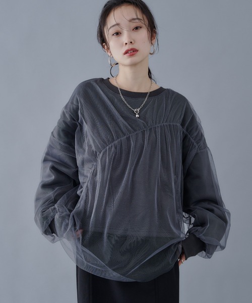 Shelly island(シェリーアイランド)の「シアーレイヤードスウェット(スウェット・レディース・ホワイト/チャコールグレー/ホワイト系その他/グレー系その他・FREE)」の7枚目の写真