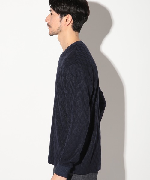 UNION STATION（ユニオンステーション）の「ミルジャガードチェック柄VネックロンT（Tシャツ/カットソー・メンズ・ネイビー/ブラウン/サックスブルー・LL/M/S/L）」の7枚目の写真