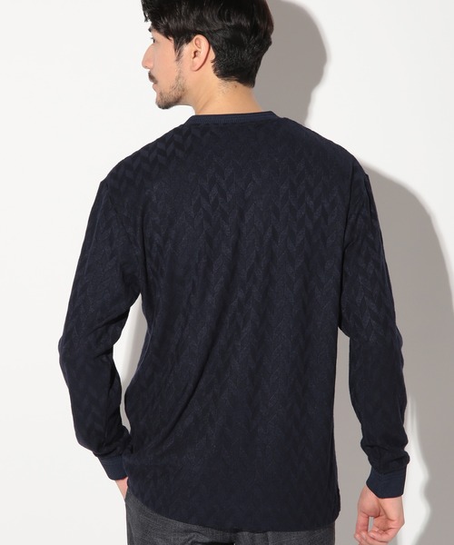 UNION STATION（ユニオンステーション）の「ミルジャガードチェック柄VネックロンT（Tシャツ/カットソー・メンズ・ネイビー/ブラウン/サックスブルー・LL/M/S/L）」の8枚目の写真